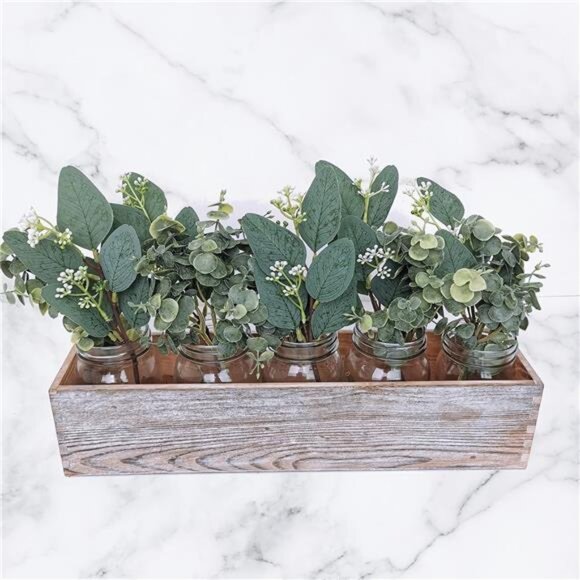 20 Pcs Mixed Artificial Oval Eucalyptus Leaves Bulk with White Seeds Stems - Picture 3 of 8